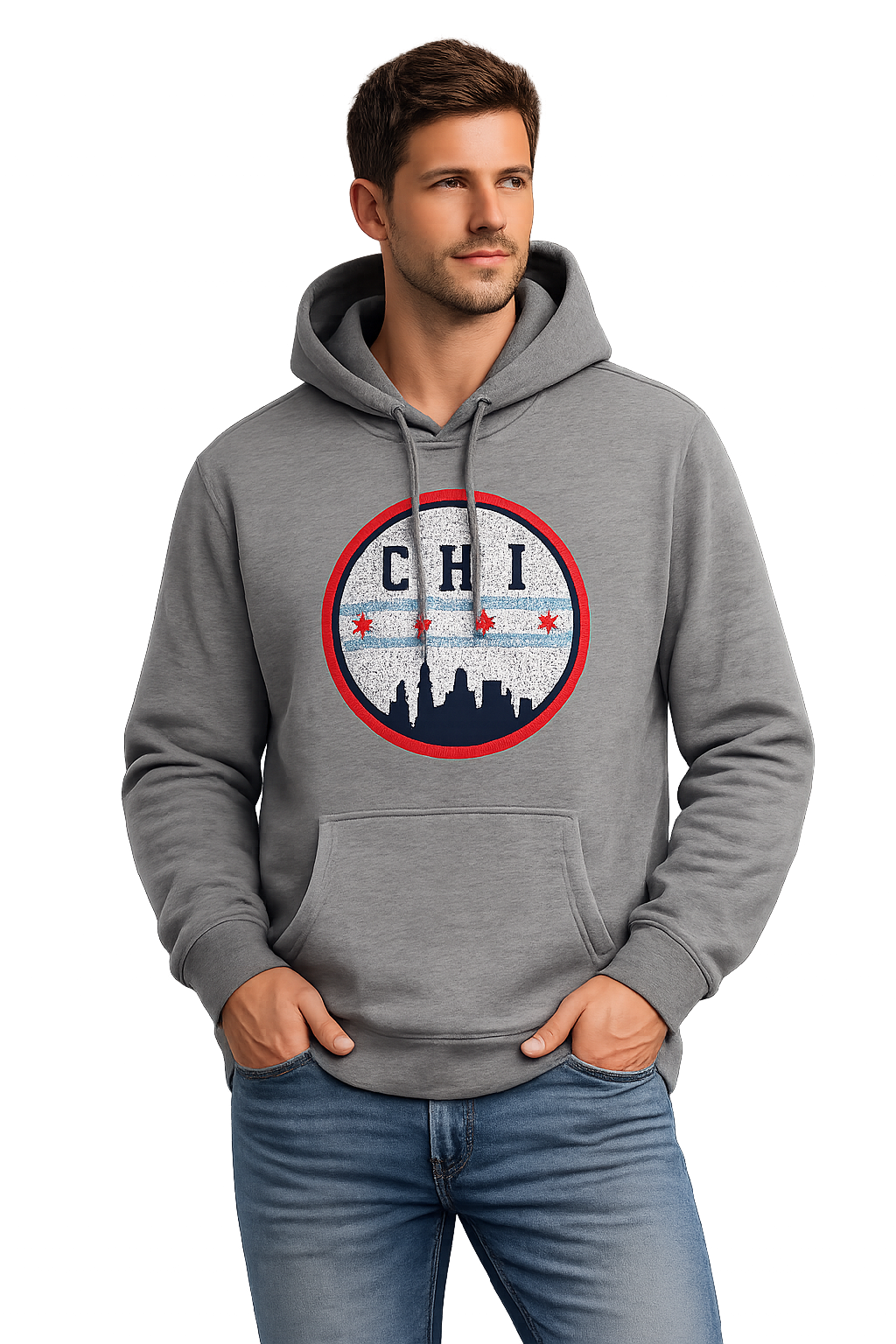 Chicago Flag Circle Hoodie – Vintage Skyline Pullover Sweatshirt