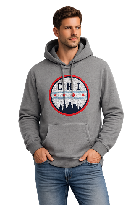 Chicago Flag Circle Hoodie – Vintage Skyline Pullover Sweatshirt