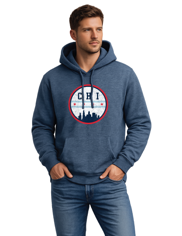 Chicago Flag Circle Hoodie – Vintage Skyline Pullover Sweatshirt